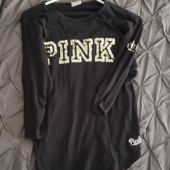 PINK Victoria's Secret Tops - Pink 1/2 black sequin shirt